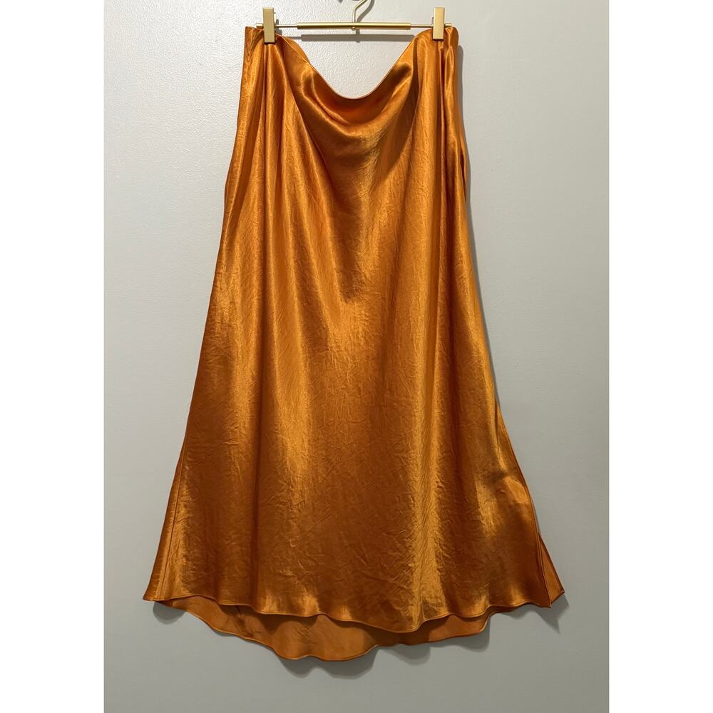 Vince Satin Midi Slip Skirt Gold Sap Orange 1X Luxurious Chic Classy - Picture 3 of 14